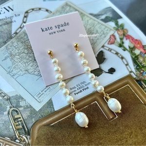 Kate Spade Long Pearl Drop Earrings Gold Tone Bridal Wedding Statement Elegant